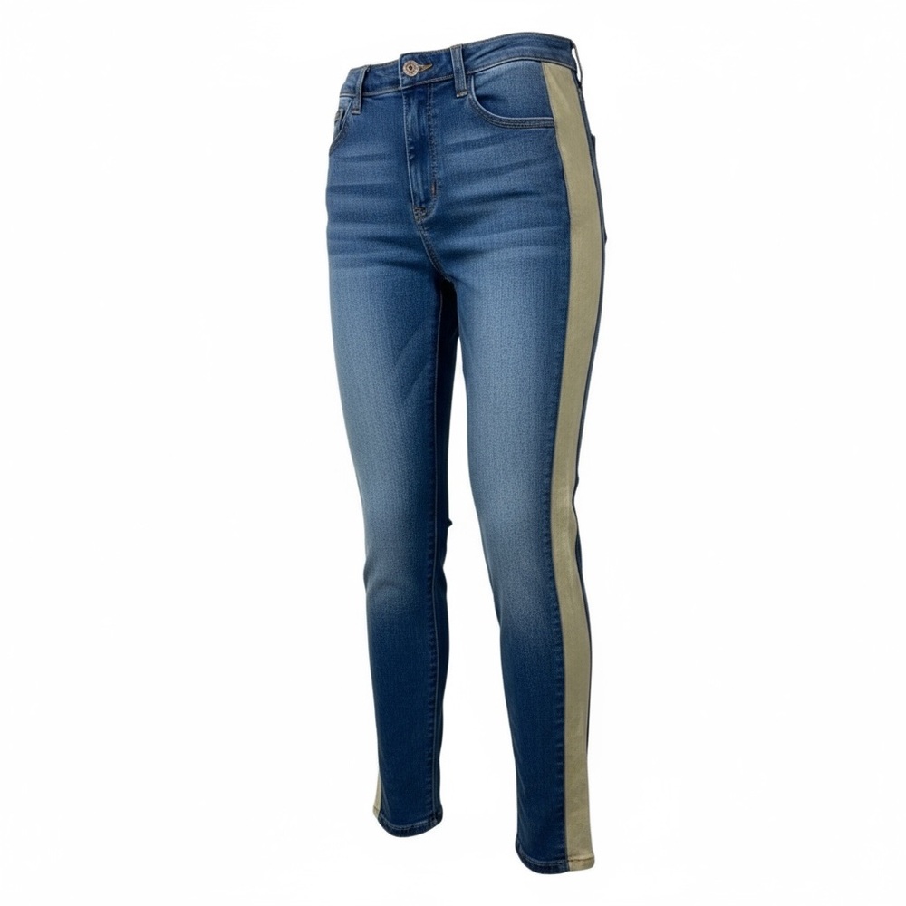 GJG Denim High Rise Skinny Jeans Juniors 7 9 Tuxedo Side Stripe Panel Denim